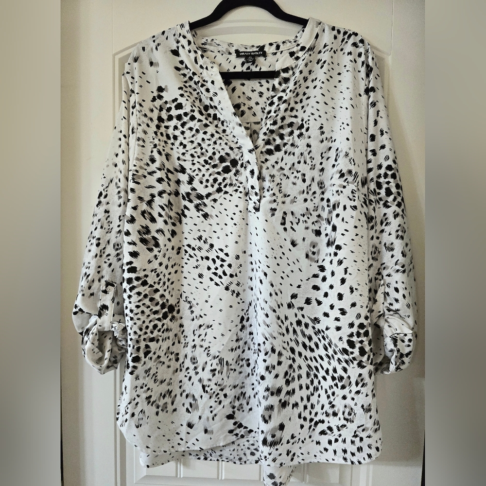 Hilary Radley Black and White Animal Print Button Down Shirt